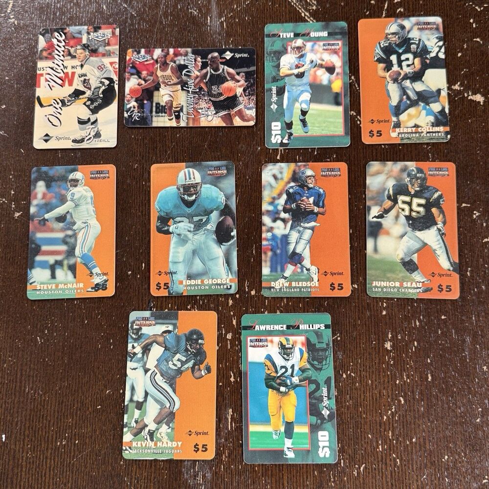 Vintage Sprint Phone 10 Card Lot w Shaq Steve Young Drew Bledsoe Junior Seau